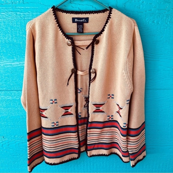 RALPH LAUREN Denim & Co CONCHO  Aztec Southwestern Tribal Cardigan Sweater XL - Picture 1 of 7